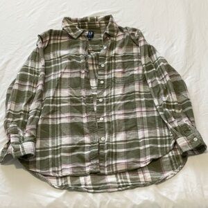 GAP Olive and Pink Plaid flannel
